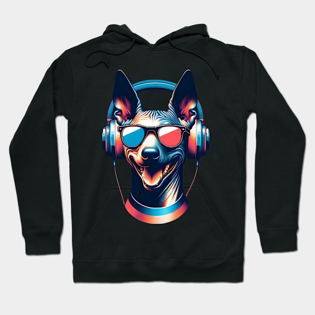 American Hairless Terrier Smiling DJ: Grooving Without Fur Hoodie by ArtRUs